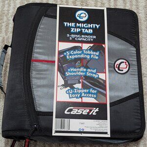 NEW Case It Mighty Zip Tab 3-Ring 3"  5 Color Tabbed Zipper Binder  T-641